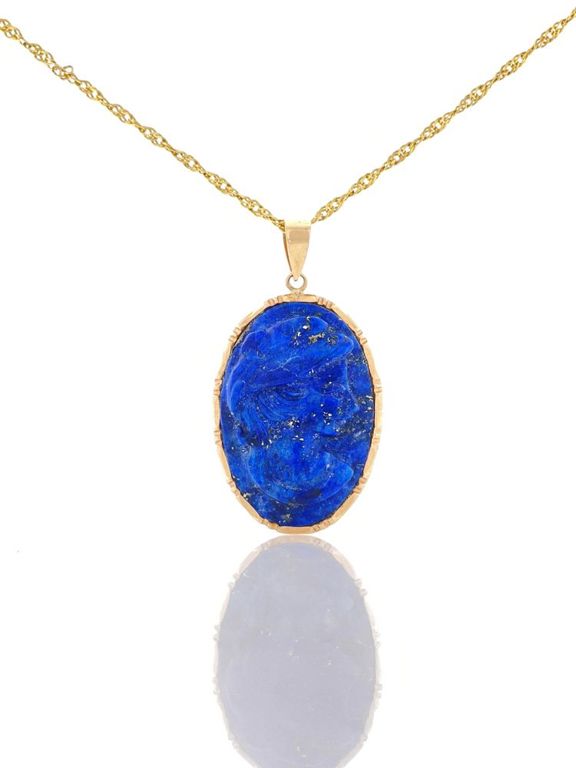 14k yellow gold lapis intaglio pendant necklace