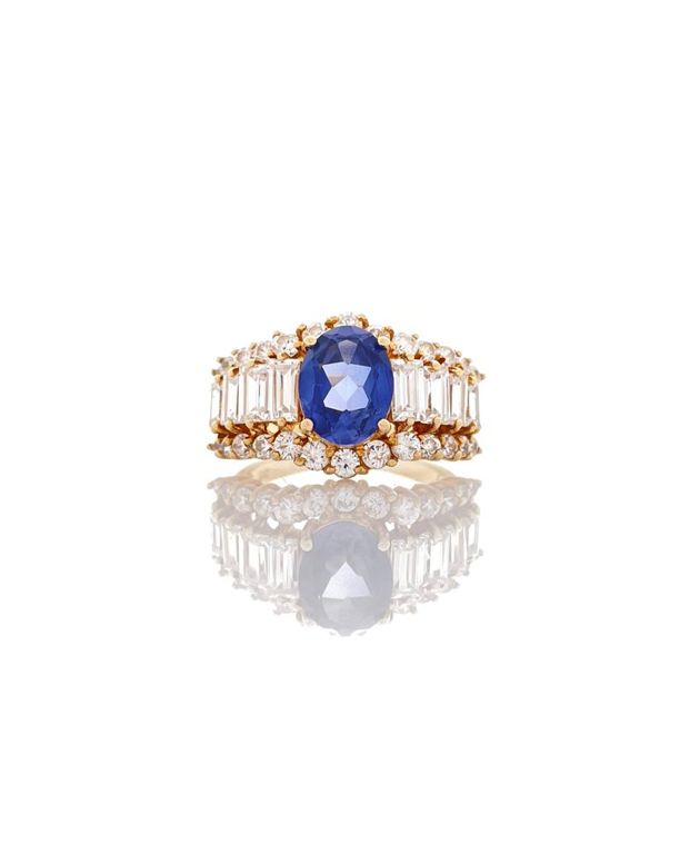 14k yellow gold sapphire cubic zirconia ring