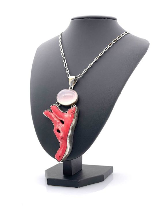Charles Albert sterling silver coral moonstone pendant necklace