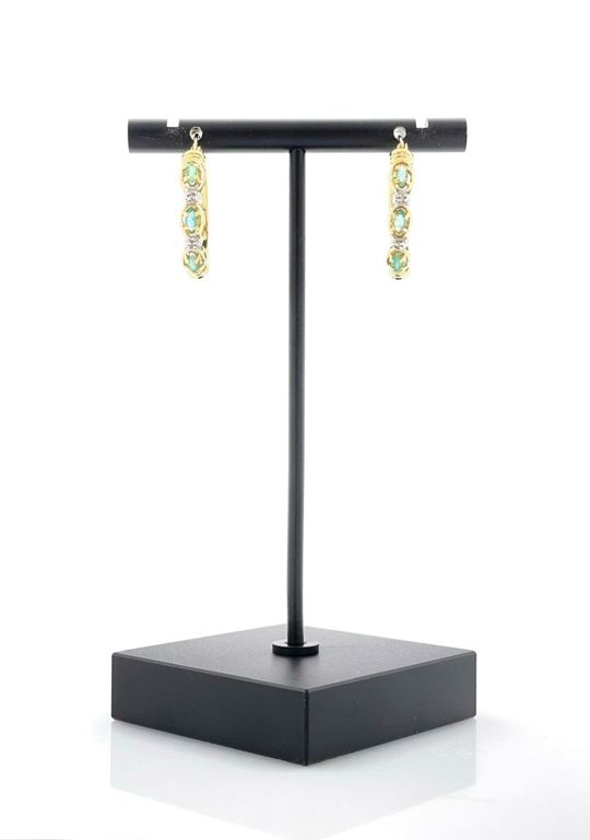 14K YELLOW GOLD EMERALD DIAMOND HOOP EARRINGS