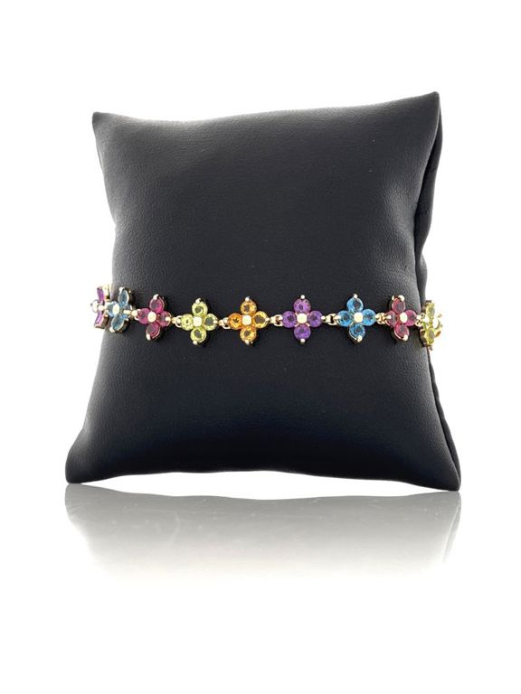 14k yellow gold multicolor gemstone floral bracelet