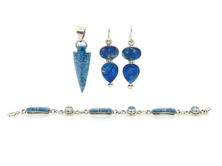 Sterling silver lapis jewelry suite