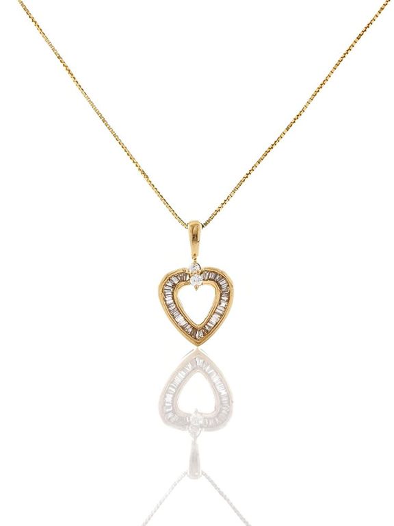14k yellow gold diamond open heart pendant necklace
