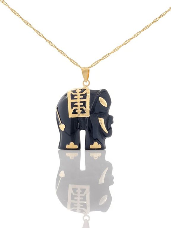 14k yellow gold onyx elephant pendant necklace