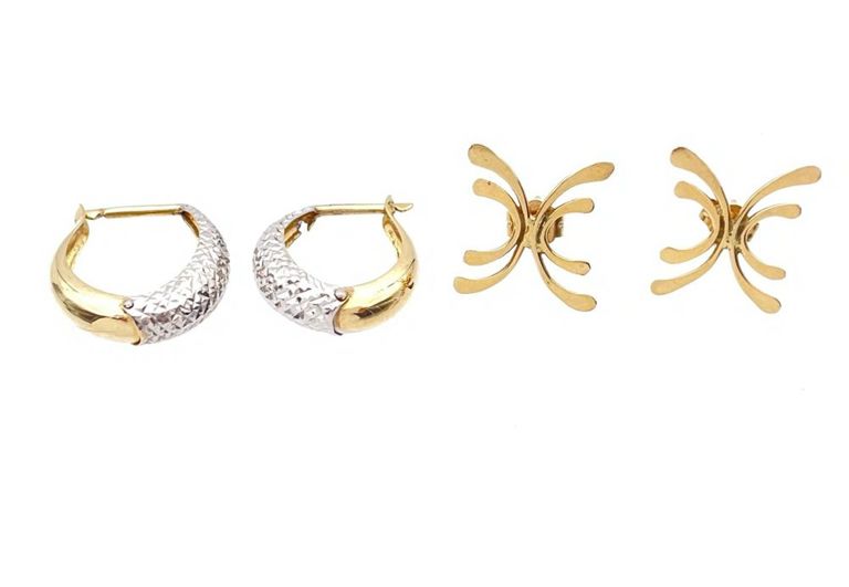 14k yellow and white gold earrings set