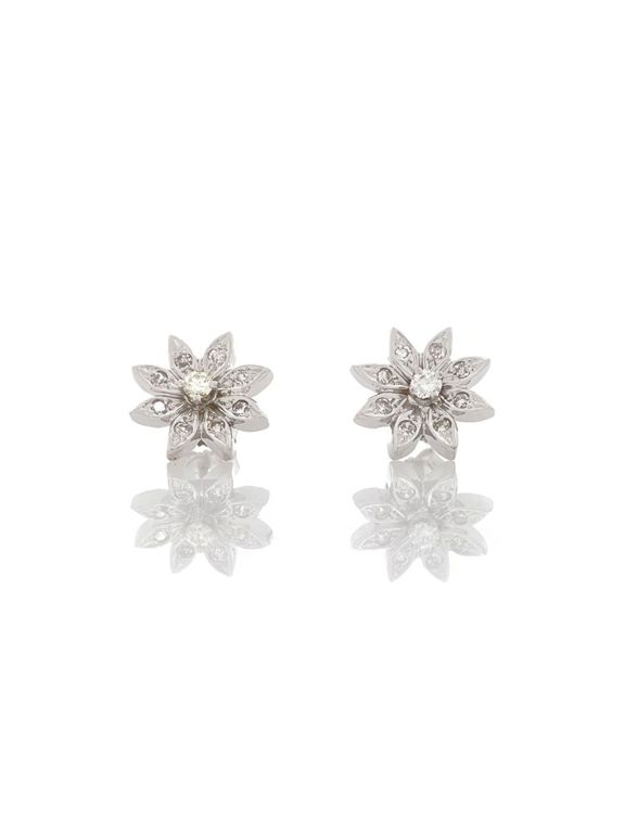 14k white gold diamond floral earrings
