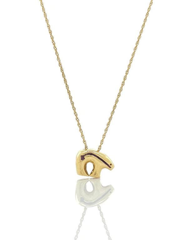14k yellow gold heartline bear pendant necklace