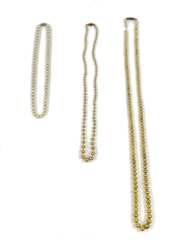 10k and 14k gold pearl strand necklaces