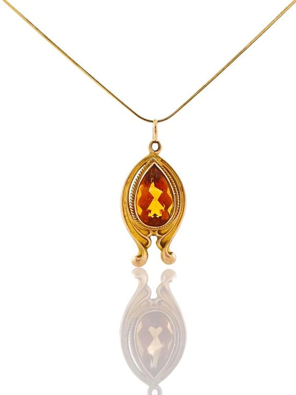 14k Italian yellow gold citrine pendant necklace