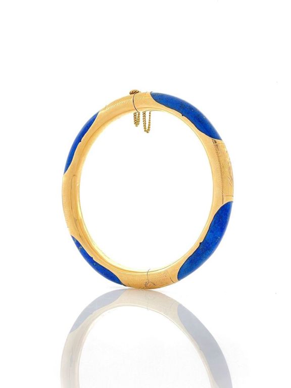 14k yellow gold lapis hinged bracelet