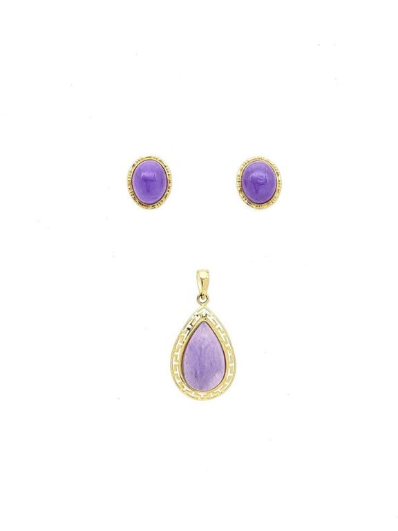 14k yellow gold lavender jade pendant earrings