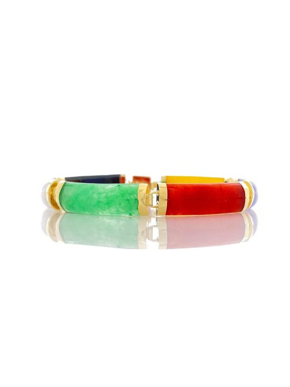 14k yellow gold multicolor jade link bracelet