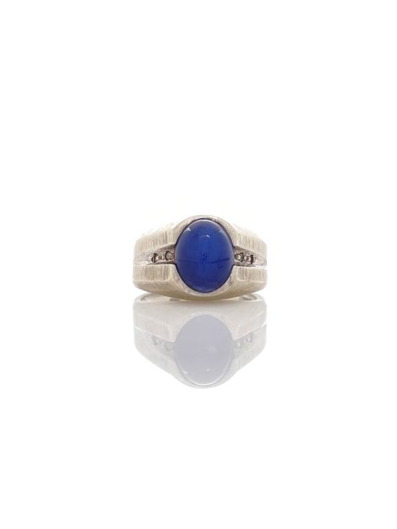 10k white gold star sapphire cabochon diamond ring