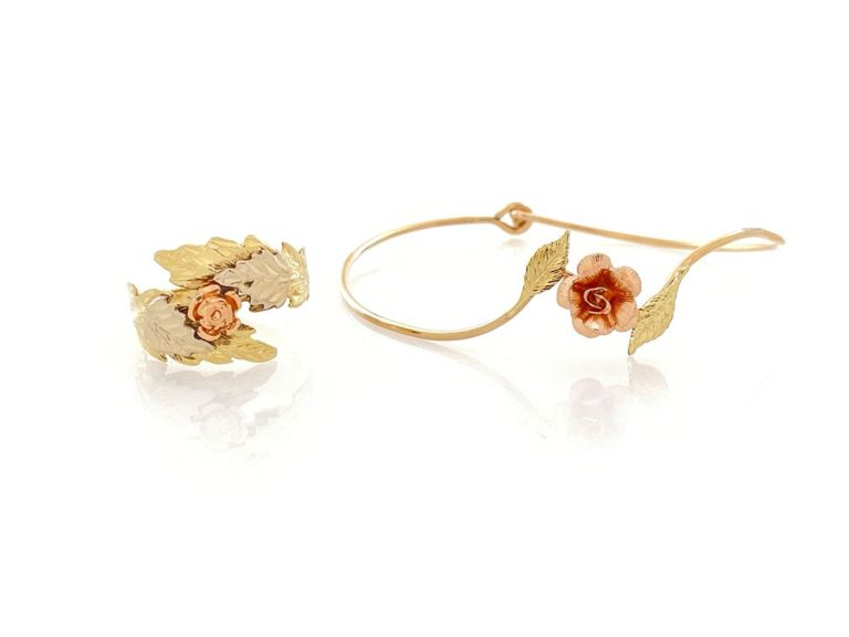 14k yellow and rose gold bypass bracelet and ring