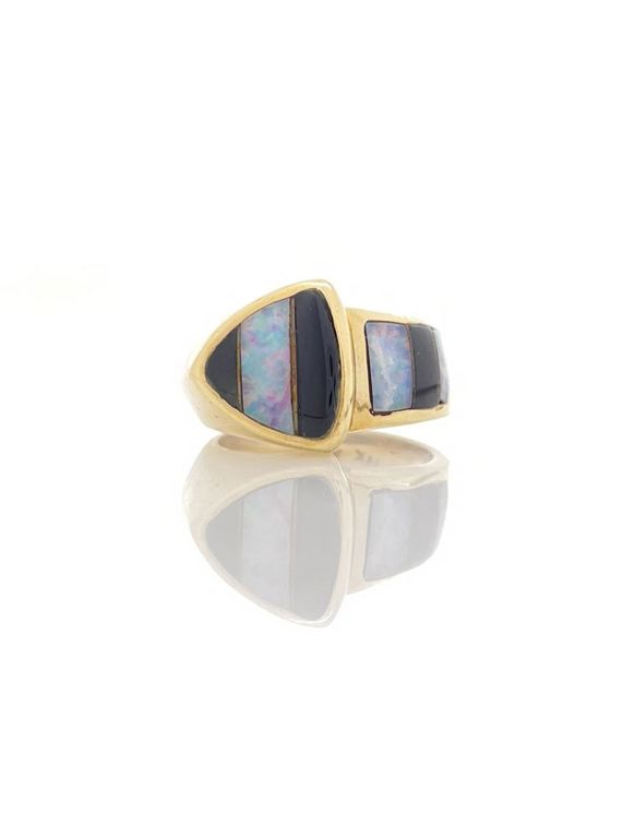 Thane Deleon 14k yellow gold opal and jet ring