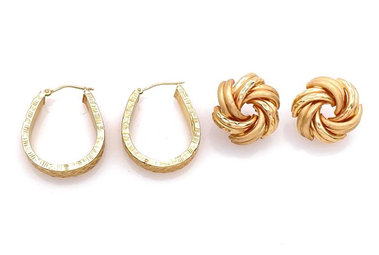 14k yellow gold hoop and pinwheel earrings