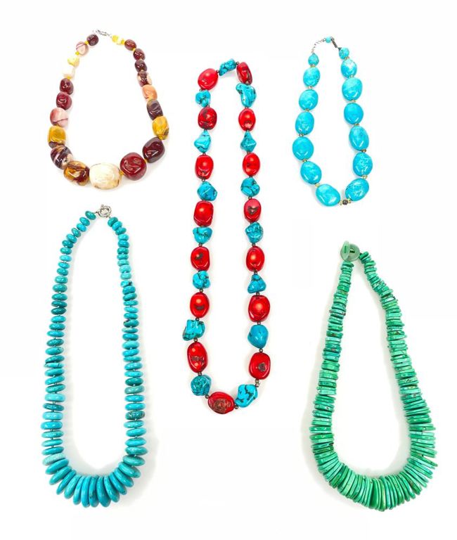 Southwestern turquoise, coral and mookaite necklaces