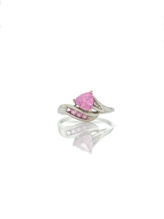 10k white gold rose quartz and diamond ring