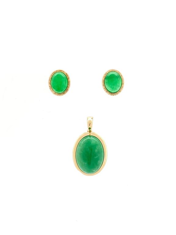 14k yellow gold jade pendant earrings