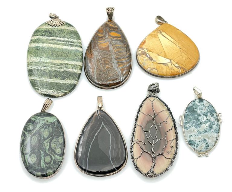 Assorted sterling silver stone pendants