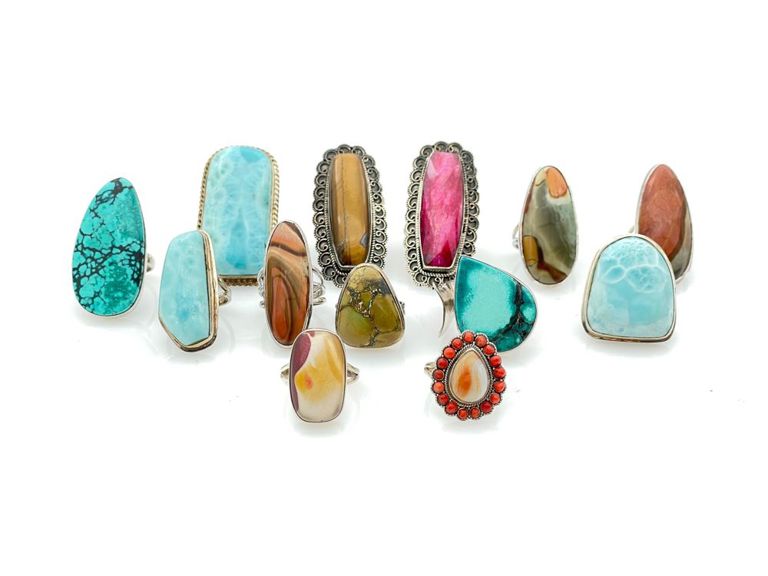 Assorted sterling silver stone rings