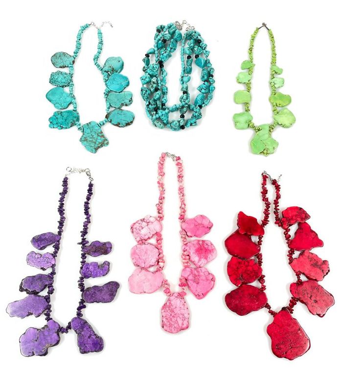 6pc assorted chunky stone necklaces