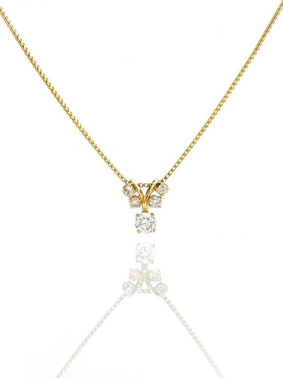 14k Italian yellow gold five diamond pendant necklace