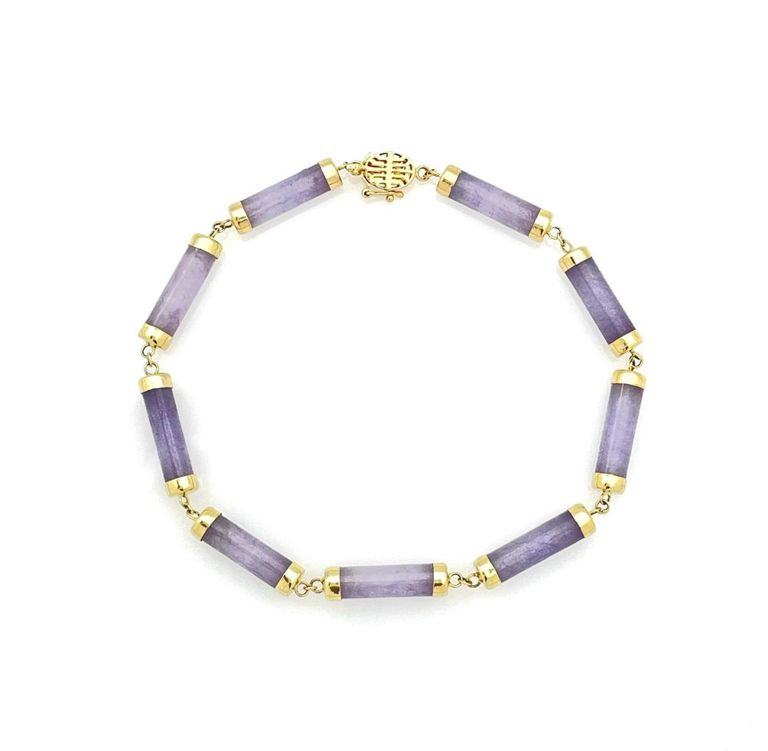 14k yellow gold lavender jade link bracelet
