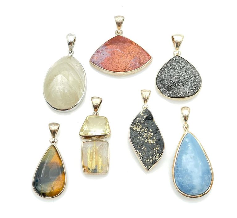 7pc Starborn sterling silver stone pendants
