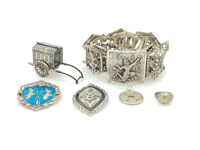 6pc Southeast Asian sterling silver jewelry lot