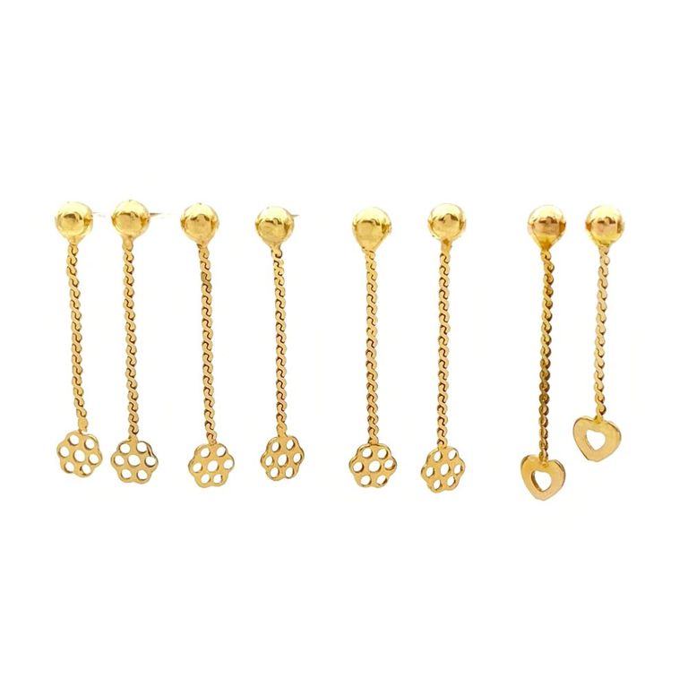 4pr 14k Italian yellow gold drop dangle earrings
