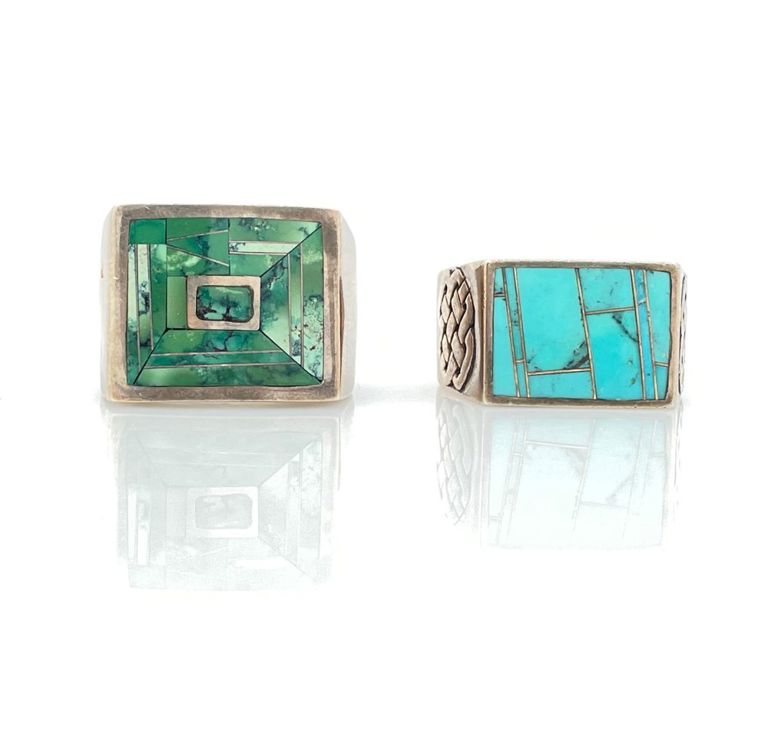 2pc GL Miller Studio sterling silver inlay rings