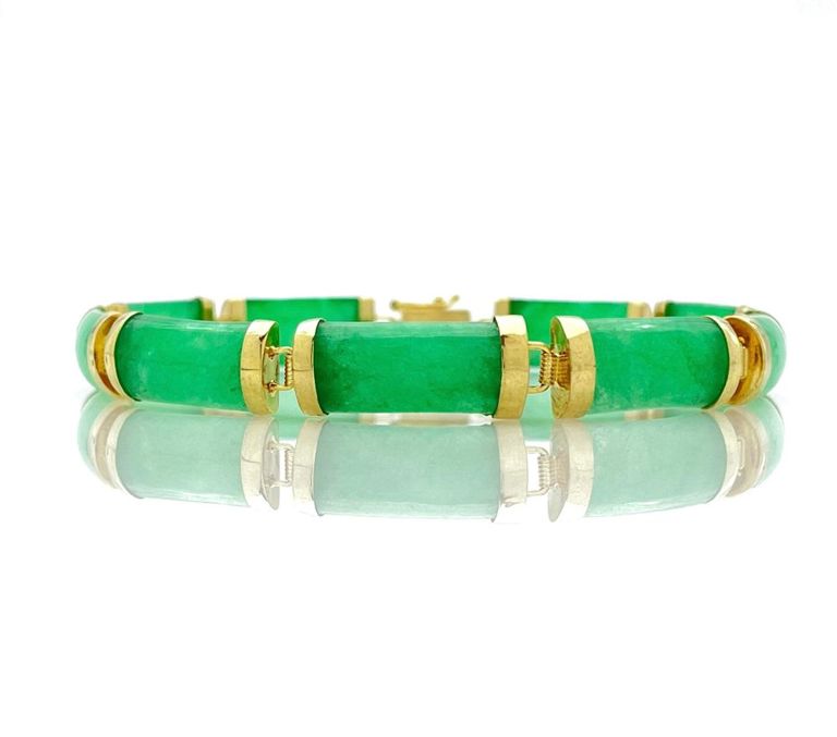 14k yellow gold green jade link bracelet