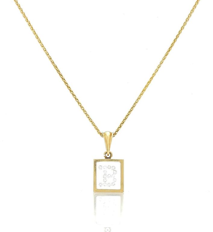14k Italian yellow gold 15 diamond initial "B" pendant necklace