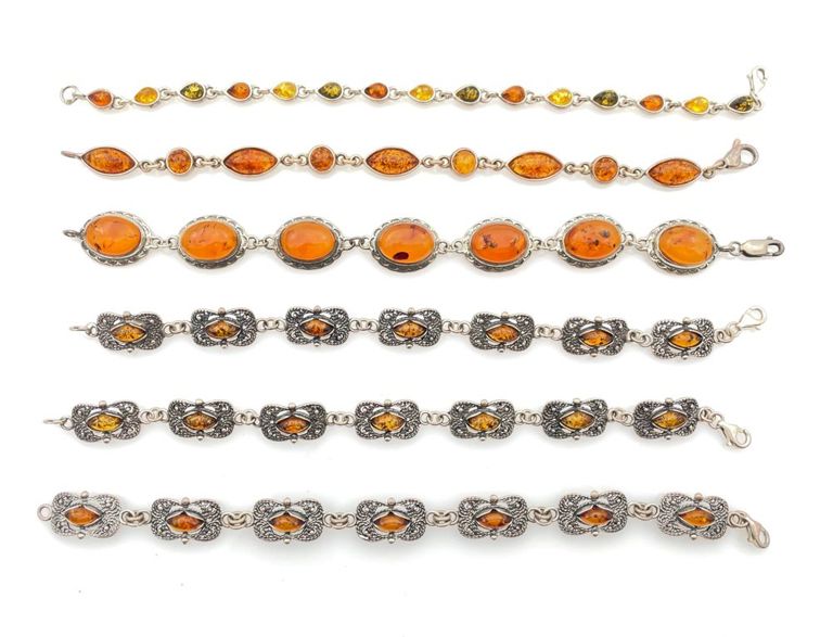 6pc sterling silver amber bracelets