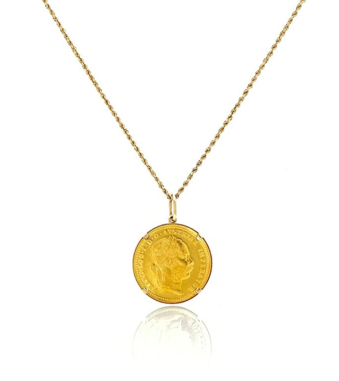 14k & 24k yellow gold 1915 Austria gold 1 ducat pendant necklace