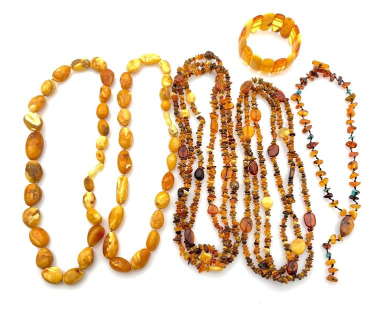 6pc amber necklaces and bracelet