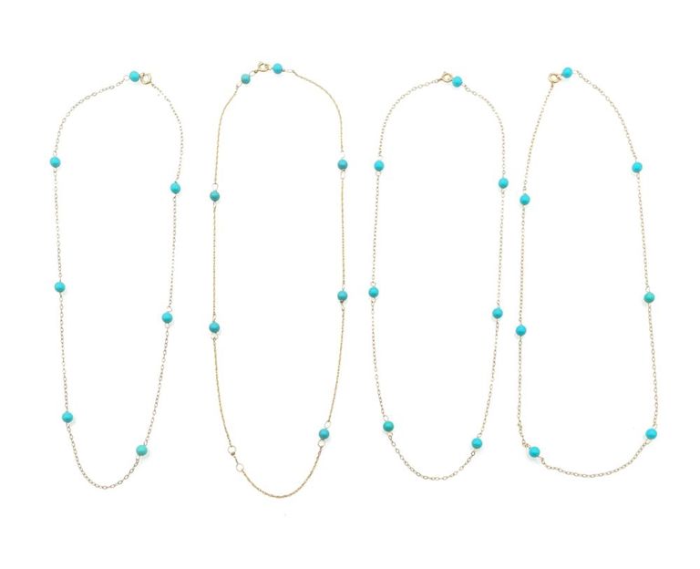 14k yellow gold turquoise station necklaces