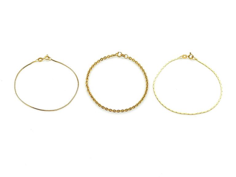 4k yellow gold rolo, box, flat link bracelet