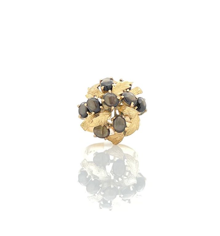 18k yellow gold star sapphire cluster ring