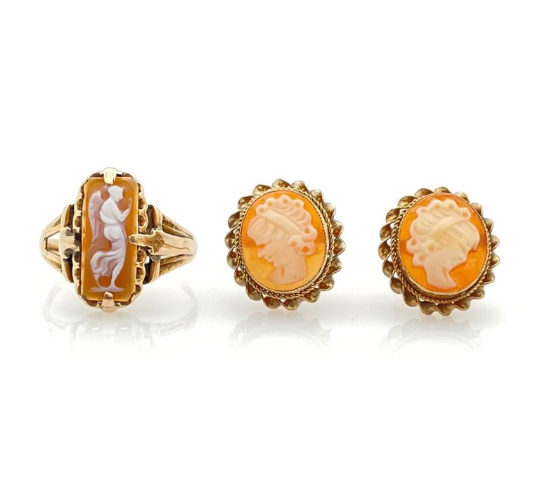 9k and 10k gold cameo ring and earrings