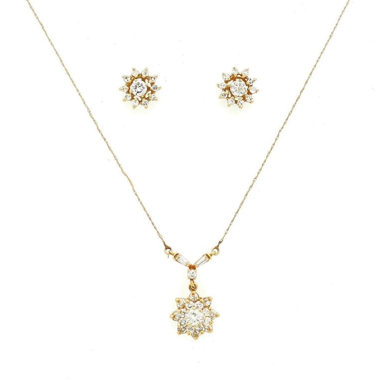 14k gold pendant necklace and earrings