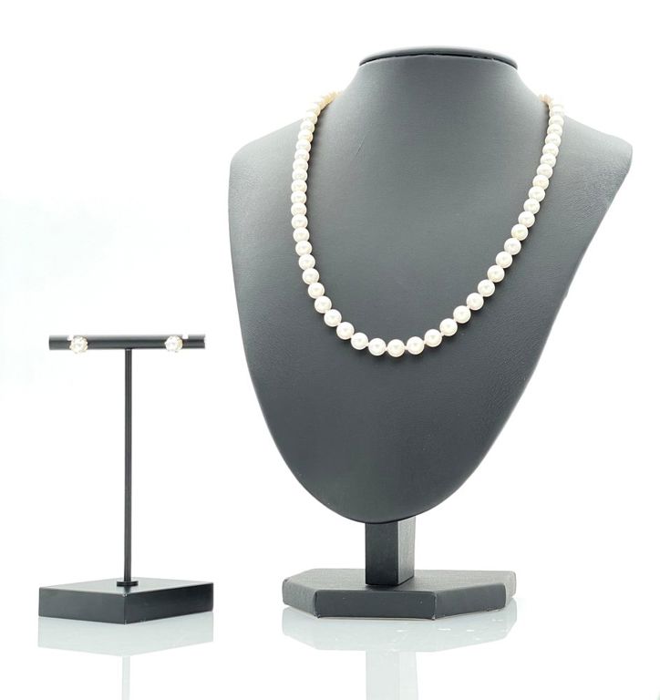 14k yellow gold pearl necklace and earrings
