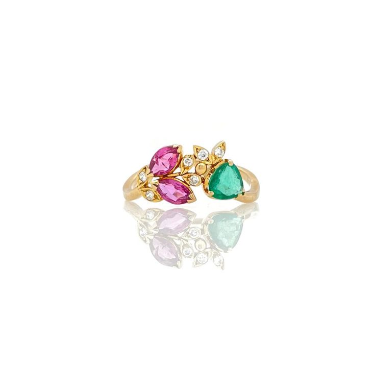 18k yellow gold diamond emerald sapphire ring