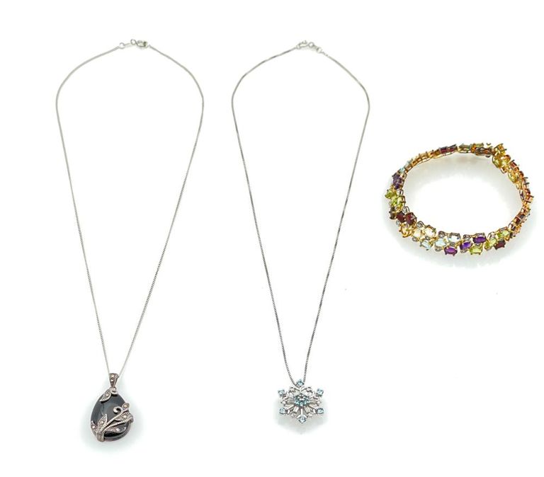 Sterling silver gemstone bracelet and pendant necklaces