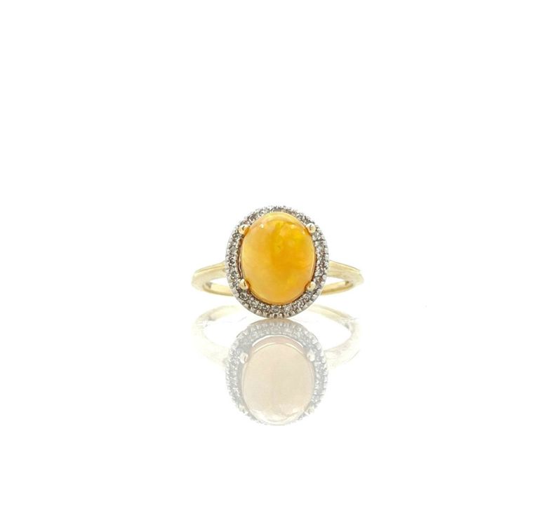 14k yellow gold Ethiopian opal diamond ring