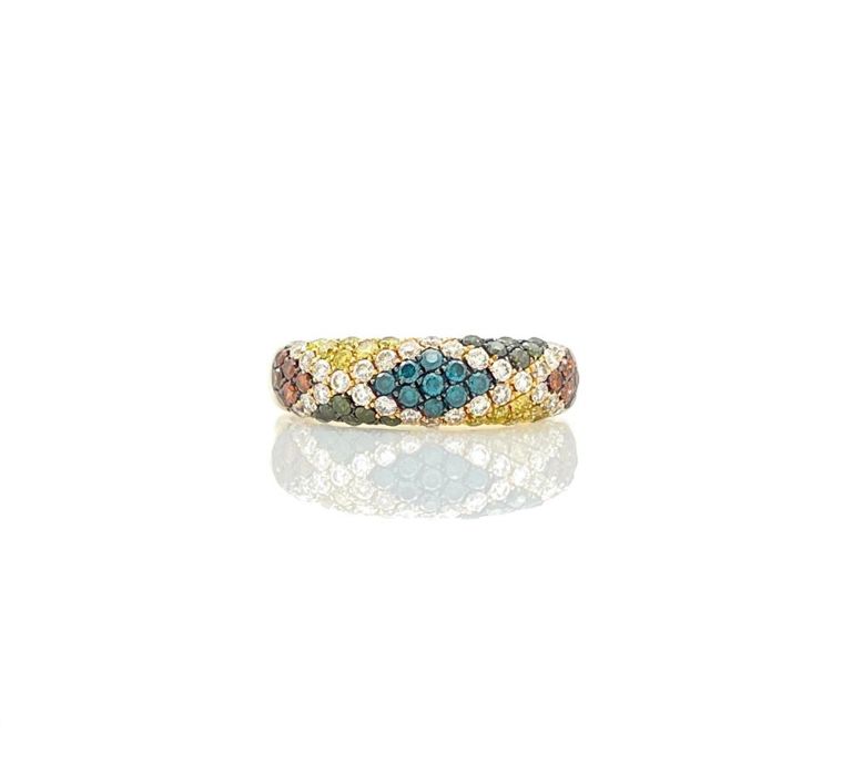 14k yellow gold multicolor diamond ring