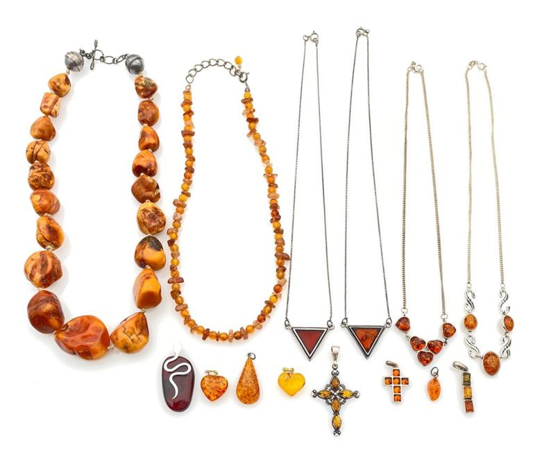 14pc vintage sterling silver amber pendants necklaces