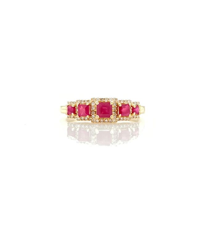14k yellow gold pink sapphire diamond ring