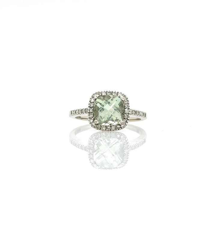 14k white gold aquamarine and diamond halo ring